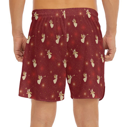 Christmas Angel Pattern Print Men's Split Running Shorts