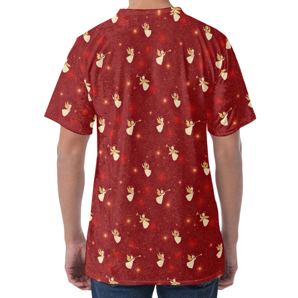 Christmas Angel Pattern Print Men's Velvet T-Shirt