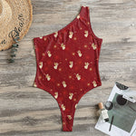 Christmas Angel Pattern Print One Shoulder Bodysuit