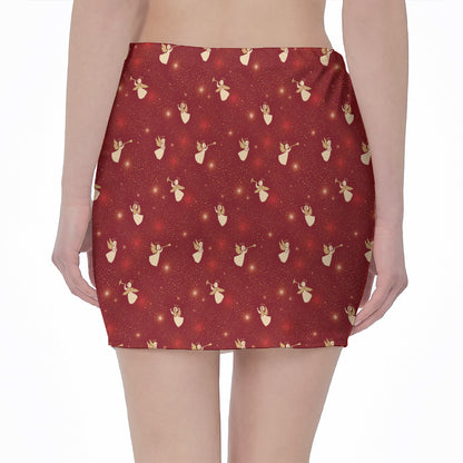 Christmas Angel Pattern Print Pencil Mini Skirt