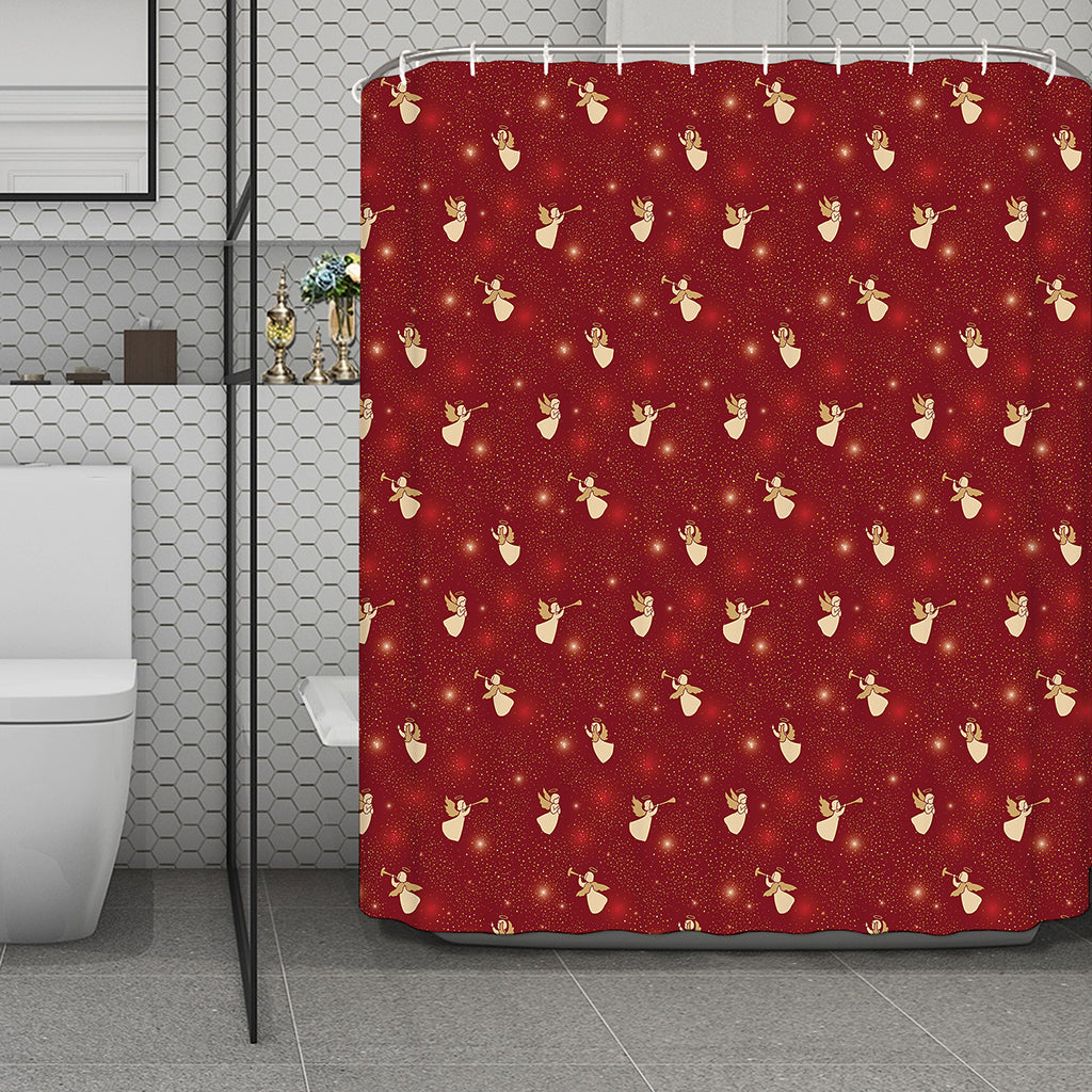 Christmas Angel Pattern Print Polyester Shower Curtain