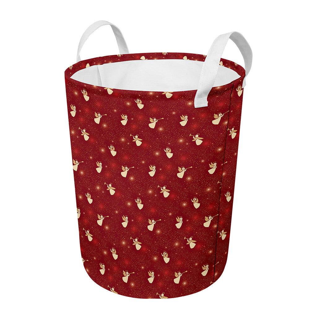 Christmas Angel Pattern Print Round Laundry Basket