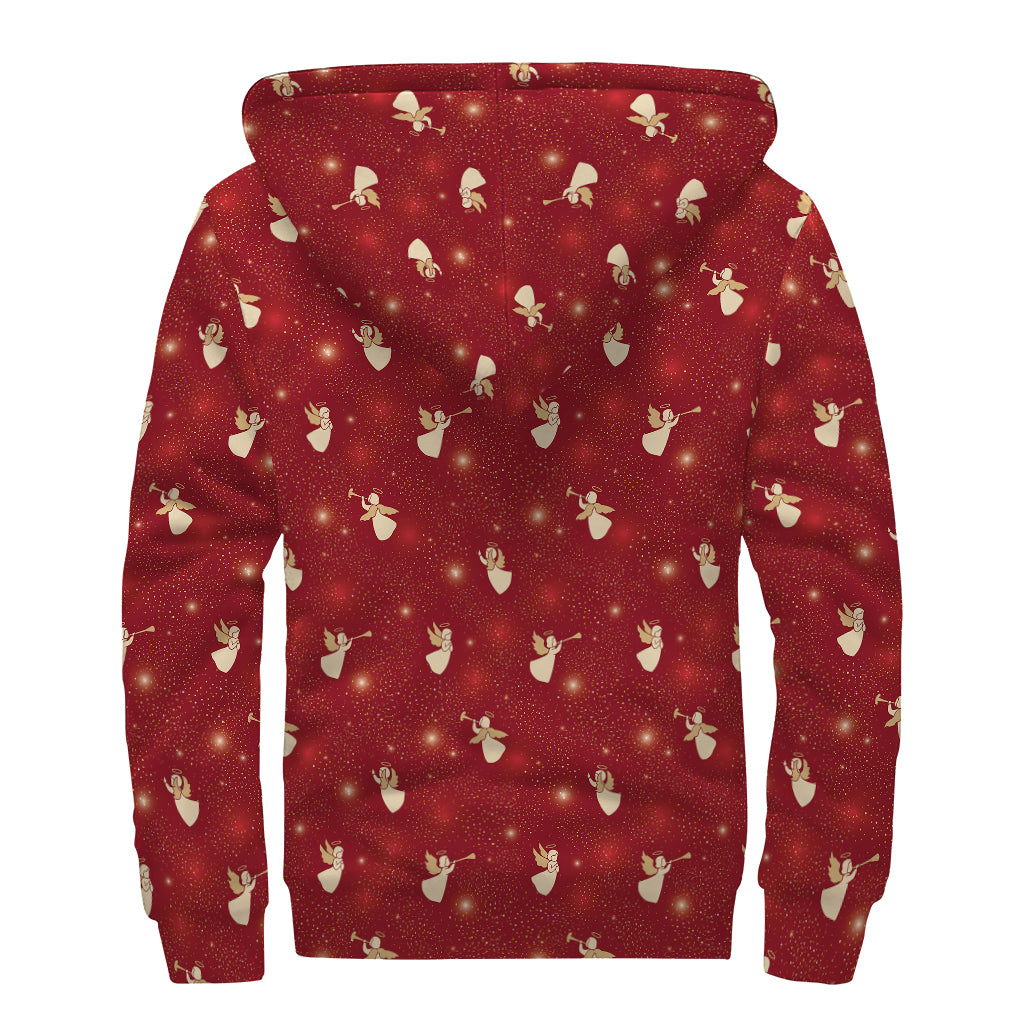 Christmas Angel Pattern Print Sherpa Lined Zip Up Hoodie