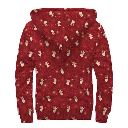 Christmas Angel Pattern Print Sherpa Lined Zip Up Hoodie