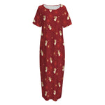 Christmas Angel Pattern Print Short Sleeve Long Nightdress