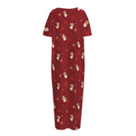 Christmas Angel Pattern Print Short Sleeve Long Nightdress