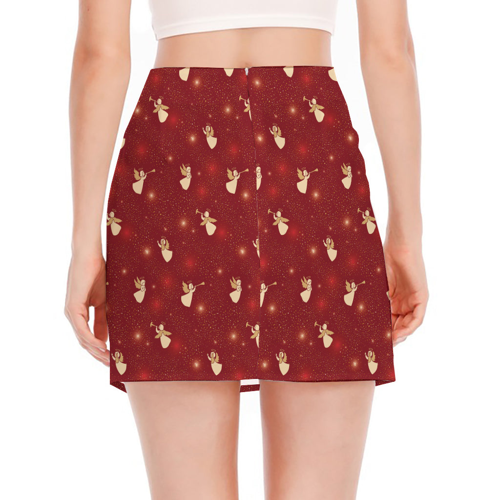 Christmas Angel Pattern Print Side Slit Mini Skirt