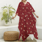 Christmas Angel Pattern Print Silk V-Neck Kaftan Dress