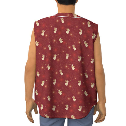 Christmas Angel Pattern Print Sleeveless Baseball Jersey