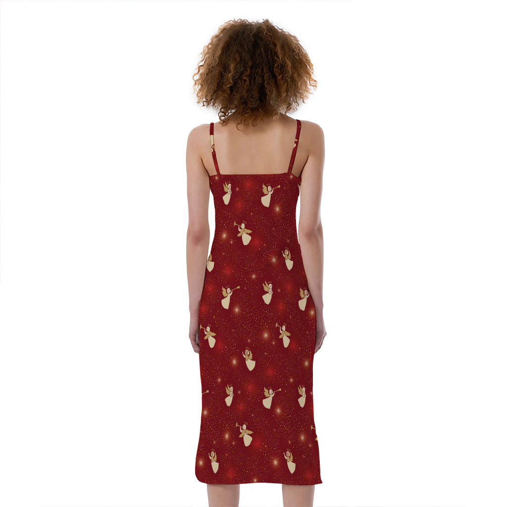 Christmas Angel Pattern Print Slim Fit Midi Cami Dress