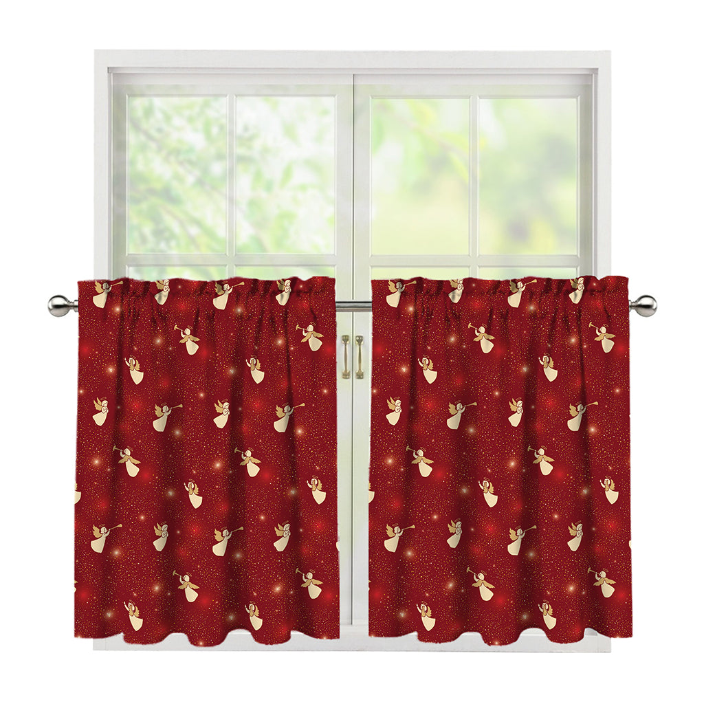 Christmas Angel Pattern Print Tier Curtains