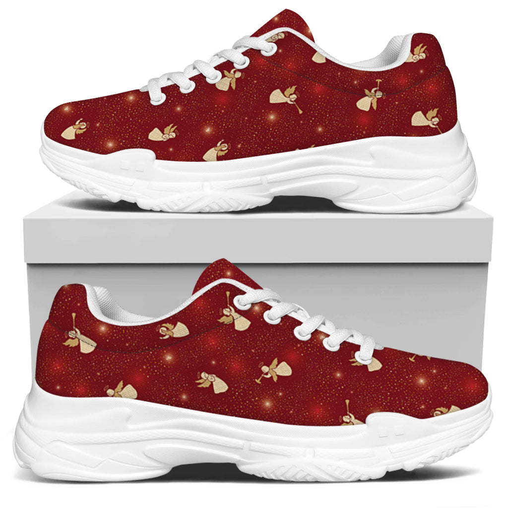 Christmas Angel Pattern Print White Chunky Shoes