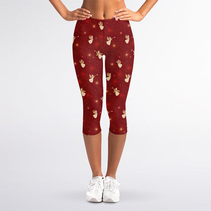 Christmas Angel Pattern Print Women's Capri Leggings