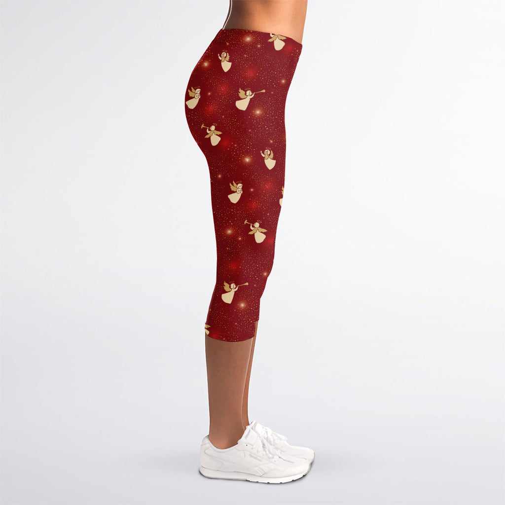 Christmas Angel Pattern Print Women's Capri Leggings