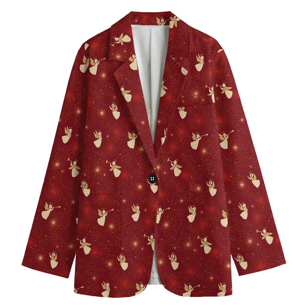 Christmas Angel Pattern Print Women's Cotton Blazer