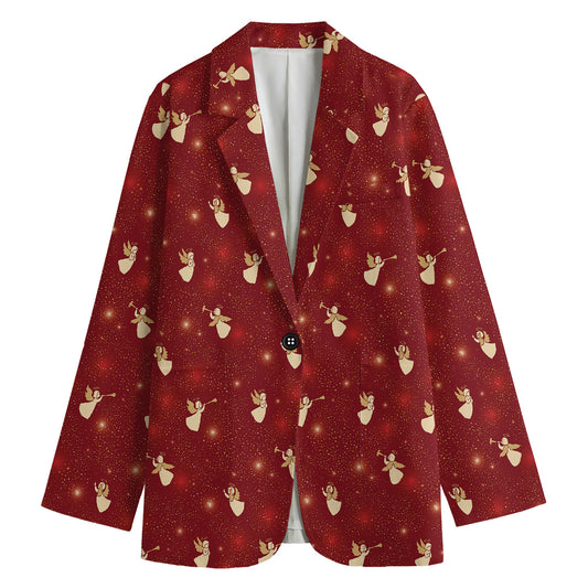 Christmas Angel Pattern Print Women's Cotton Blazer