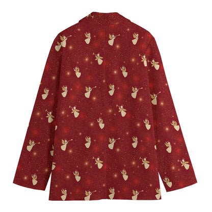 Christmas Angel Pattern Print Women's Cotton Blazer
