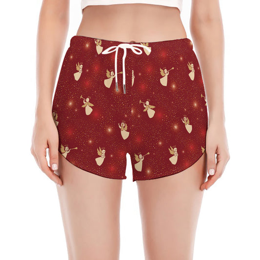 Christmas Angel Pattern Print Women's Split Running Shorts