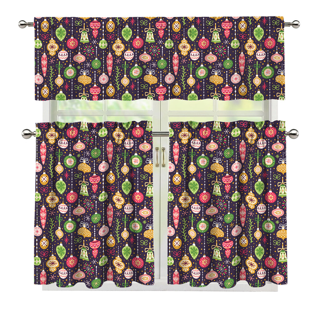 Christmas Baubles Pattern Print 3 Piece Kitchen Curtains