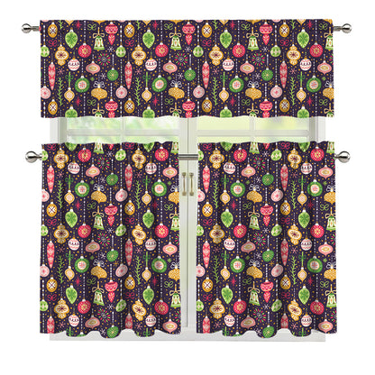 Christmas Baubles Pattern Print 3 Piece Kitchen Curtains