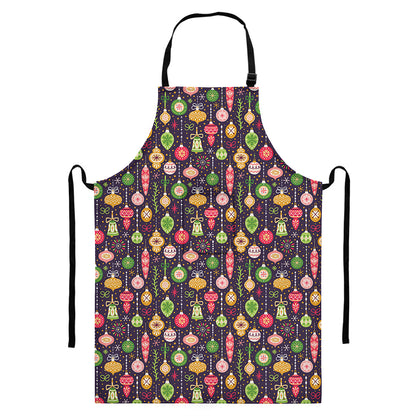 Christmas Baubles Pattern Print Bib Apron With Pocket
