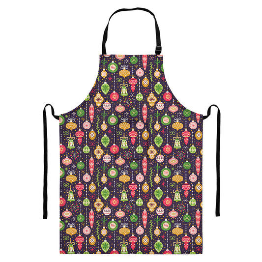 Christmas Baubles Pattern Print Bib Apron With Pocket
