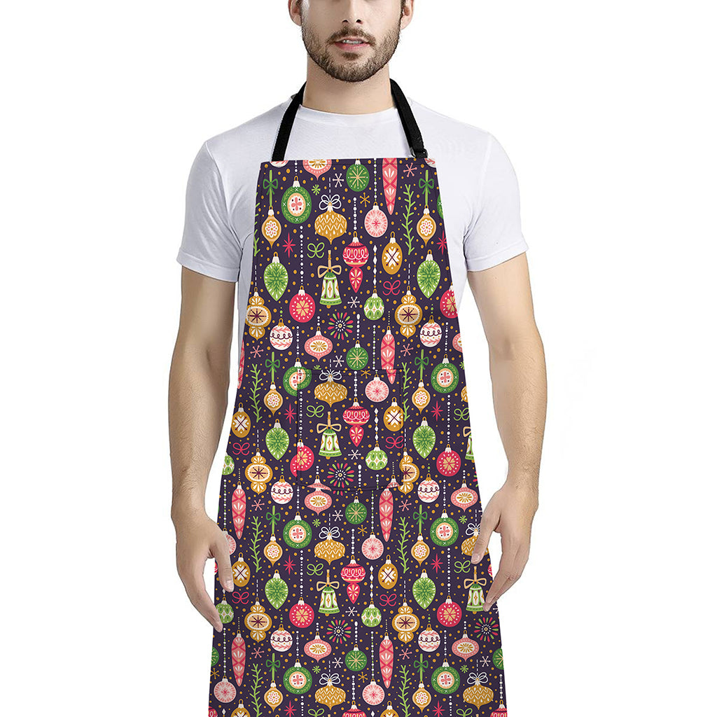 Christmas Baubles Pattern Print Bib Apron With Pocket