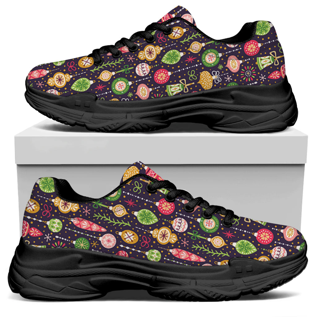 Christmas Baubles Pattern Print Black Chunky Shoes