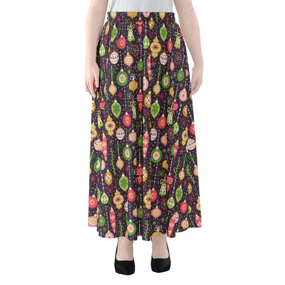 Christmas Baubles Pattern Print Chiffon Maxi Skirt