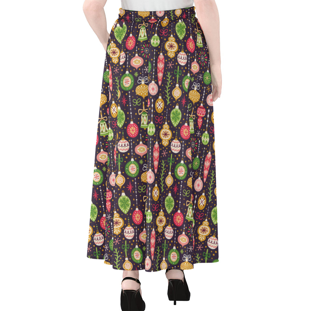 Christmas Baubles Pattern Print Chiffon Maxi Skirt