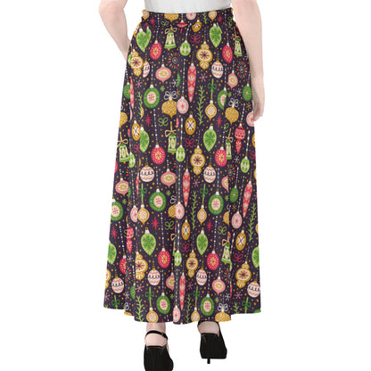 Christmas Baubles Pattern Print Chiffon Maxi Skirt