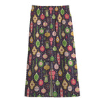 Christmas Baubles Pattern Print Cotton Front Slit Maxi Skirt