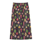 Christmas Baubles Pattern Print Cotton Front Slit Maxi Skirt