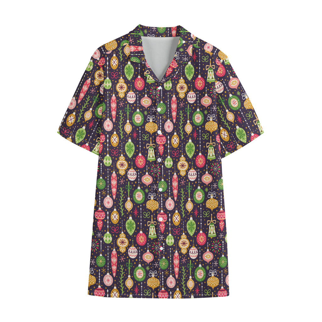 Christmas Baubles Pattern Print Cotton Hawaiian Shirt