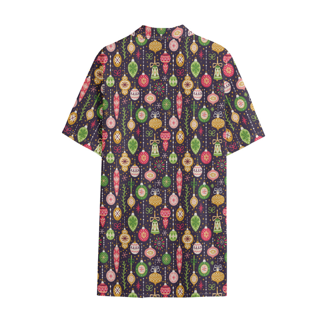 Christmas Baubles Pattern Print Cotton Hawaiian Shirt