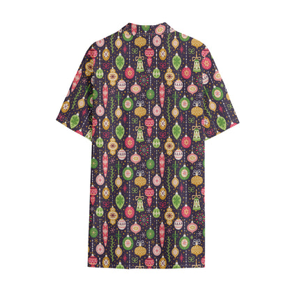 Christmas Baubles Pattern Print Cotton Hawaiian Shirt