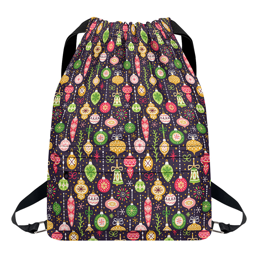 Christmas Baubles Pattern Print Drawstring Backpack