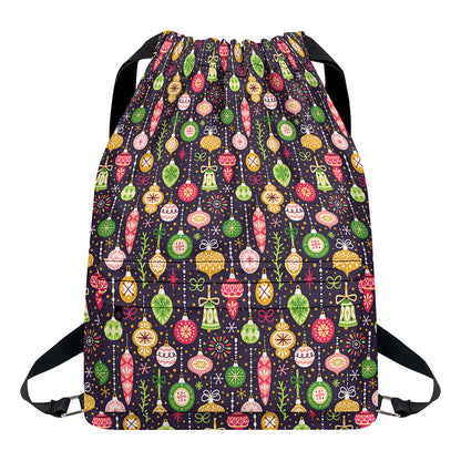 Christmas Baubles Pattern Print Drawstring Backpack