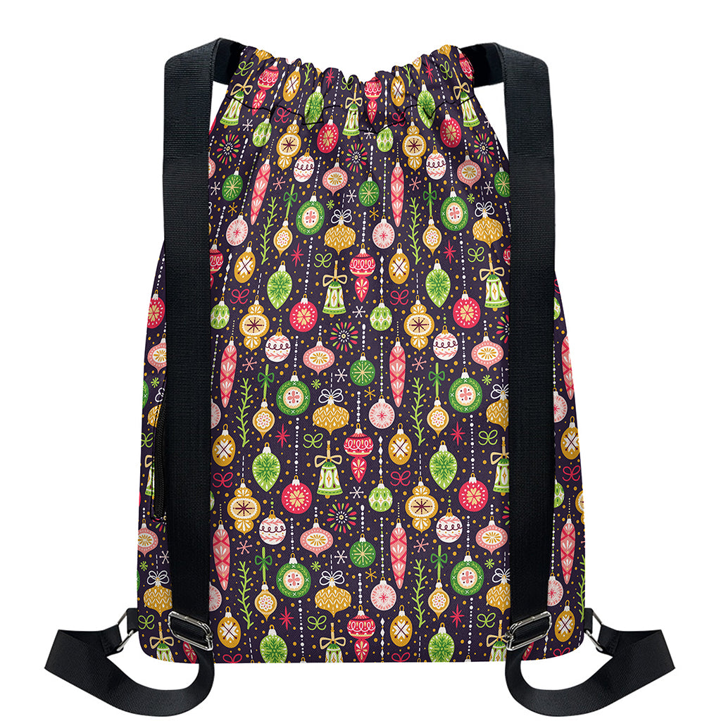 Christmas Baubles Pattern Print Drawstring Backpack