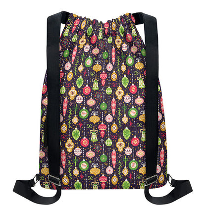 Christmas Baubles Pattern Print Drawstring Backpack