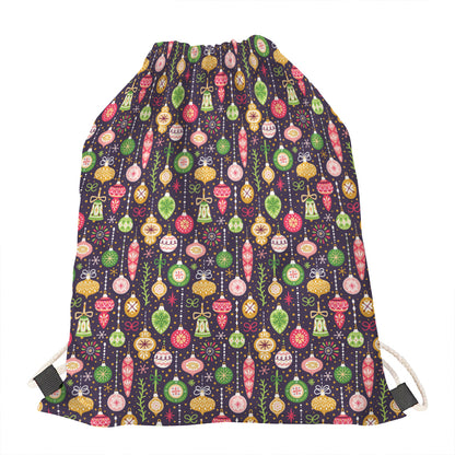 Christmas Baubles Pattern Print Drawstring Bag
