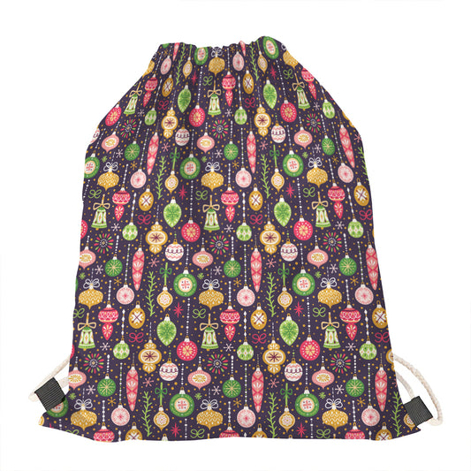 Christmas Baubles Pattern Print Drawstring Bag