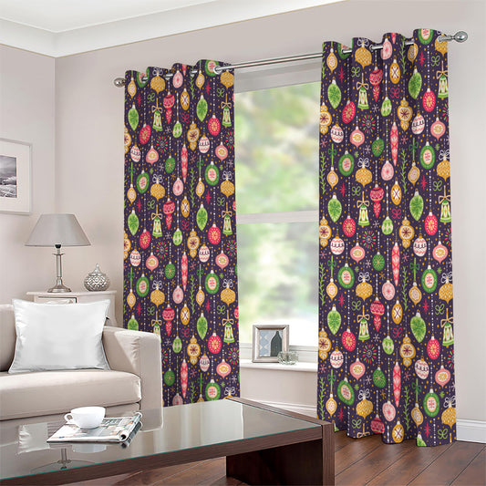 Christmas Baubles Pattern Print Extra Wide Grommet Curtains