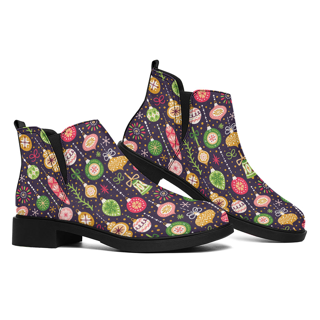 Christmas Baubles Pattern Print Flat Ankle Boots