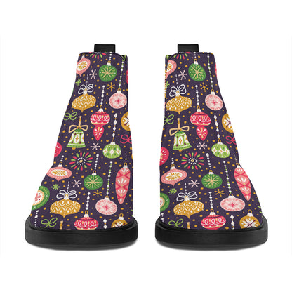 Christmas Baubles Pattern Print Flat Ankle Boots