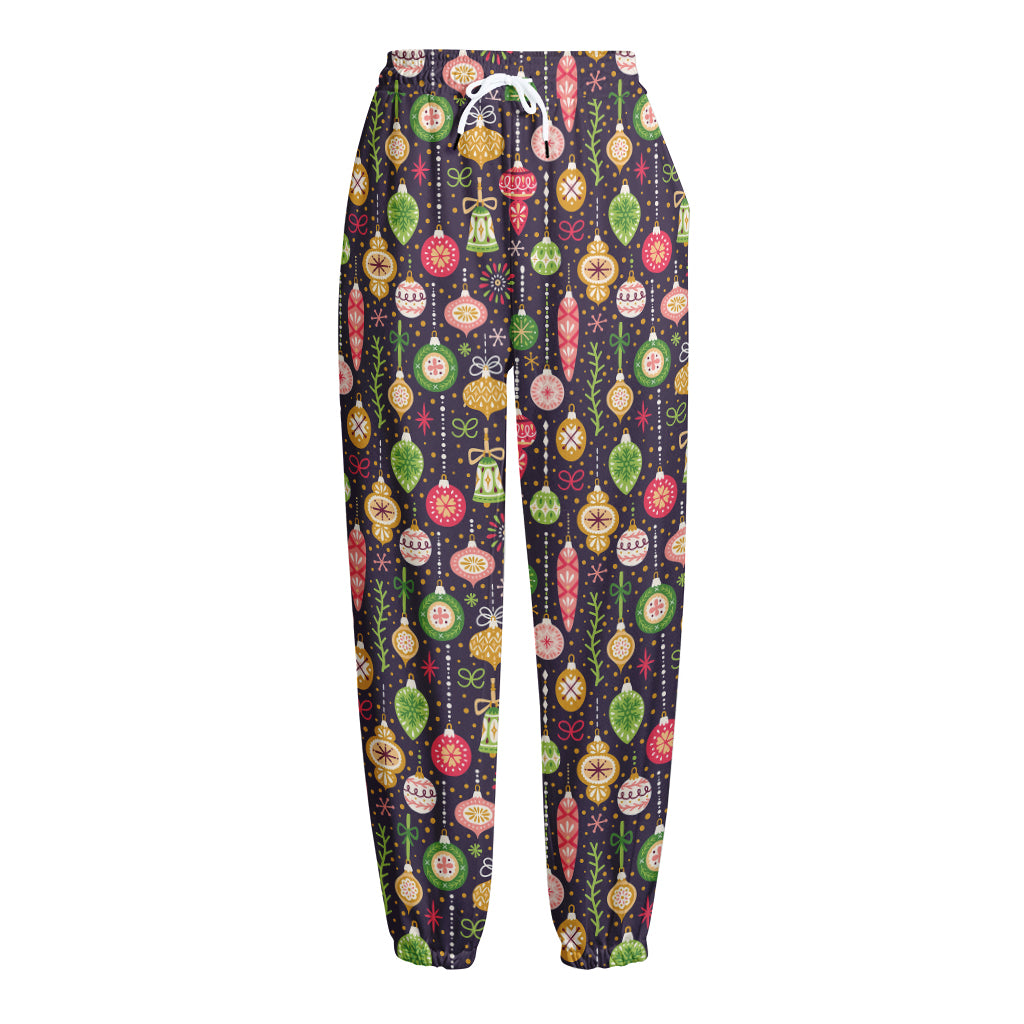 Christmas Baubles Pattern Print Fleece Lined Knit Pants