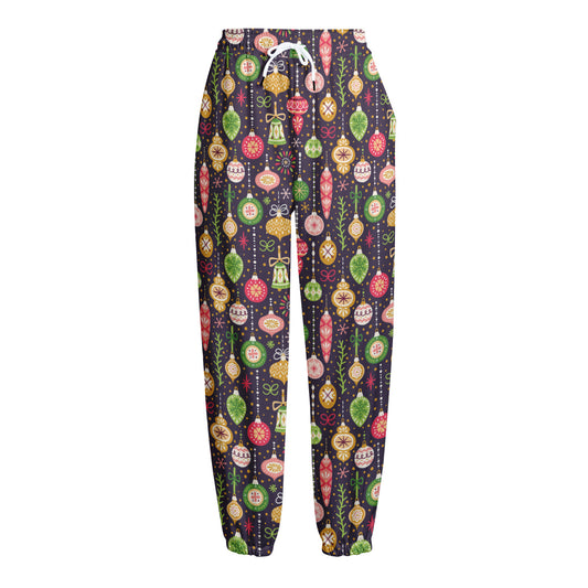 Christmas Baubles Pattern Print Fleece Lined Knit Pants