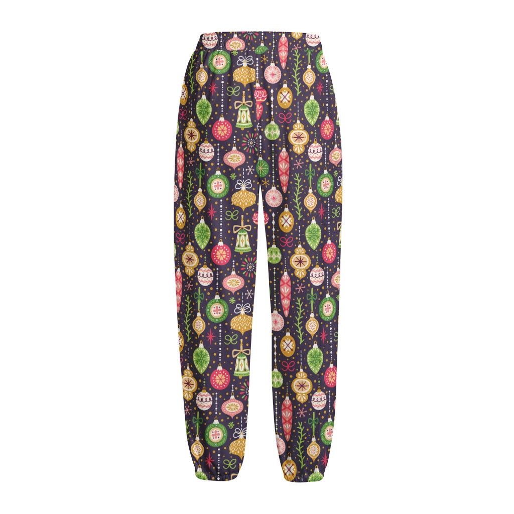 Christmas Baubles Pattern Print Fleece Lined Knit Pants