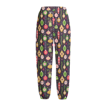 Christmas Baubles Pattern Print Fleece Lined Knit Pants