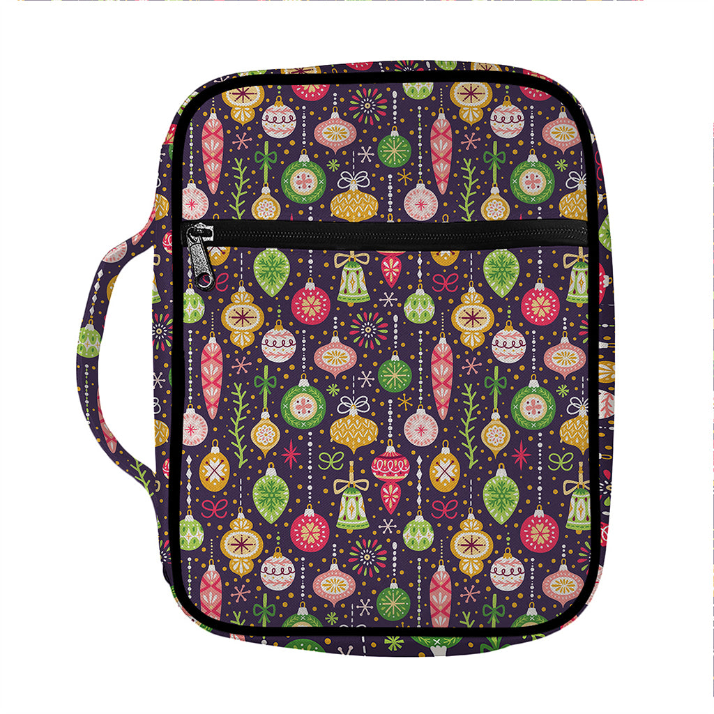 Christmas Baubles Pattern Print Front Pocket Bible Bag